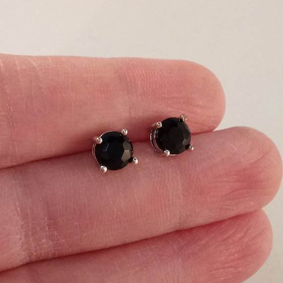 Men's 925 Silver Black Onyx Diamond Zircon Stud Earrings 6mm or .84ctw ea. Gift - Picture 6 of 6